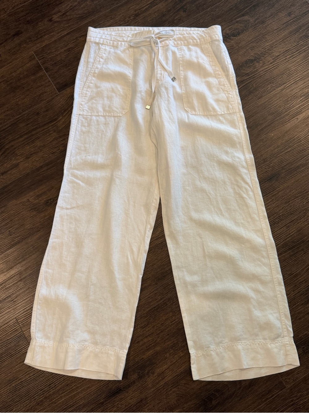 Lauren Ralph Lauren Linen White Pants Women 10 Wide Leg Drawstring